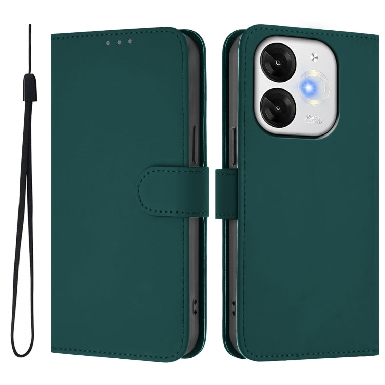 For itel A80 4G Skin Feel Solid Color Leather Phone Case with Lanyard