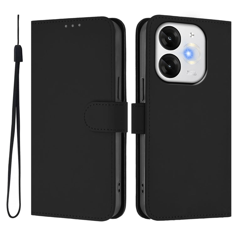 For itel A80 4G Skin Feel Solid Color Leather Phone Case with Lanyard