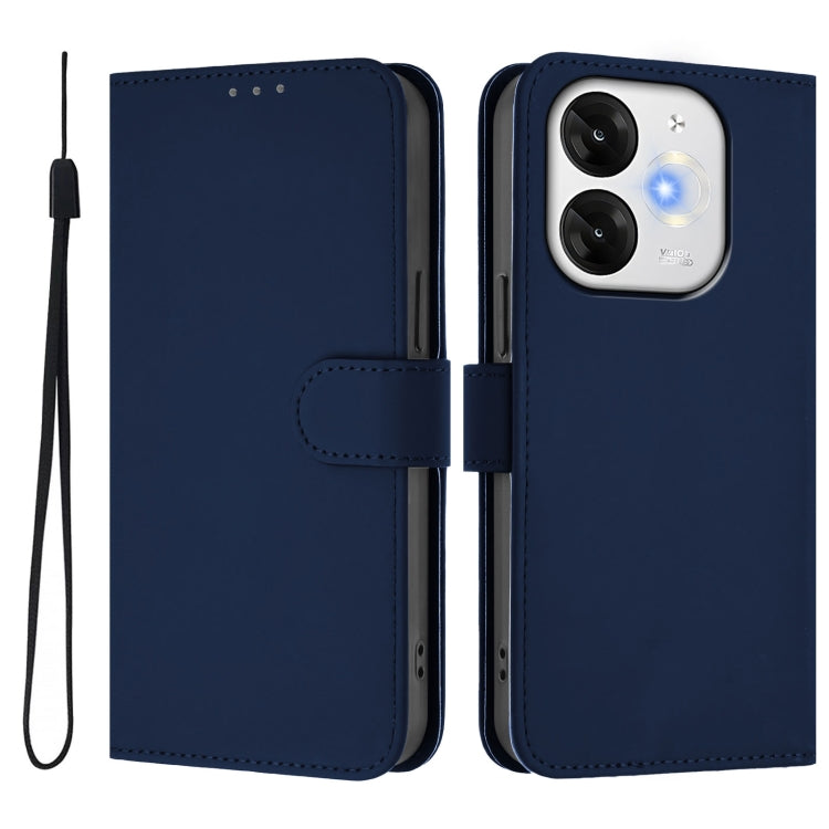 For itel A80 4G Skin Feel Solid Color Leather Phone Case with Lanyard