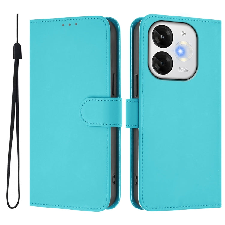 For itel A80 4G Skin Feel Solid Color Leather Phone Case with Lanyard