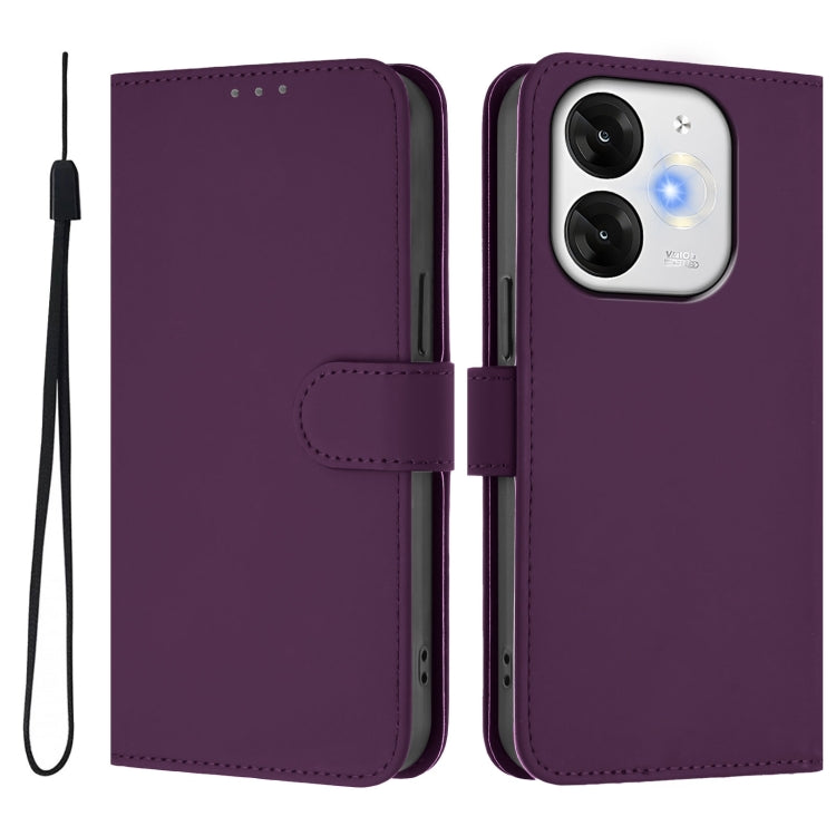For itel A80 4G Skin Feel Solid Color Leather Phone Case with Lanyard