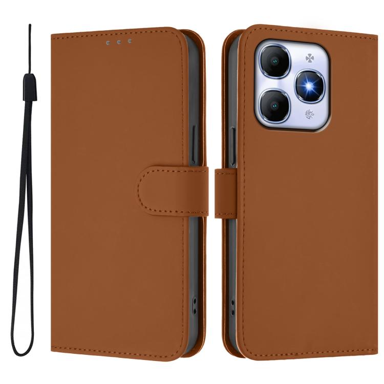 For itel A90 4G Skin Feel Solid Color Leather Phone Case with Lanyard