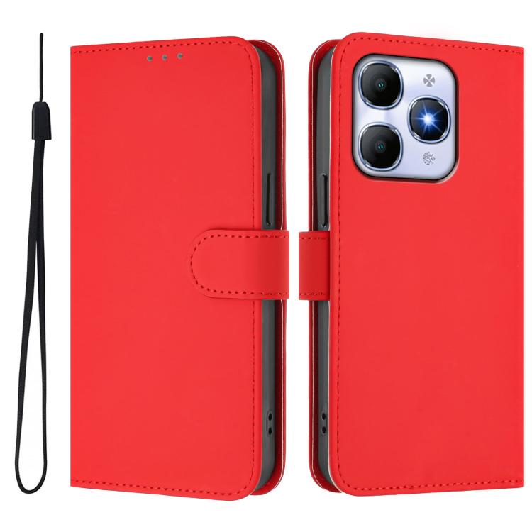 For itel A90 4G Skin Feel Solid Color Leather Phone Case with Lanyard