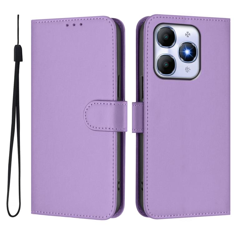For itel A90 4G Skin Feel Solid Color Leather Phone Case with Lanyard