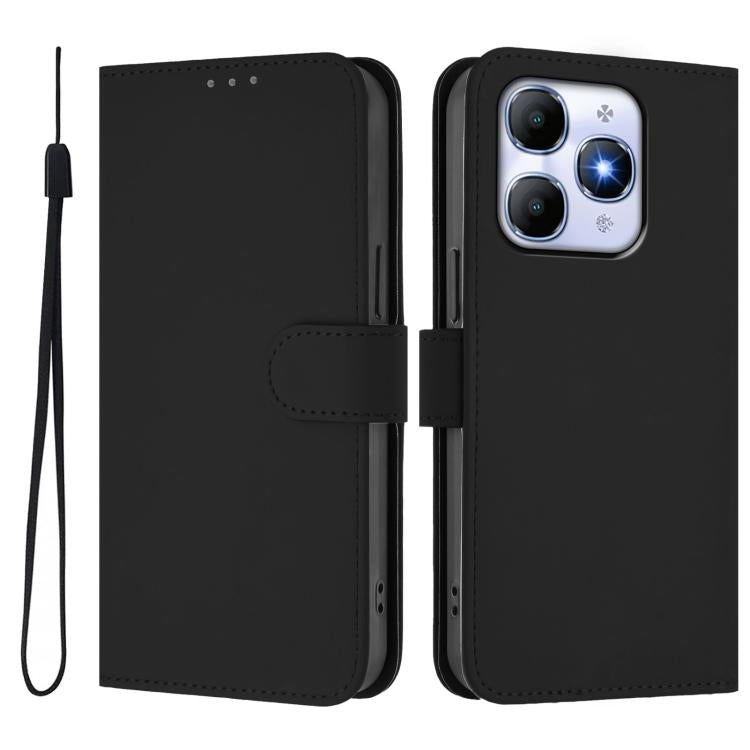 For itel A90 4G Skin Feel Solid Color Leather Phone Case with Lanyard