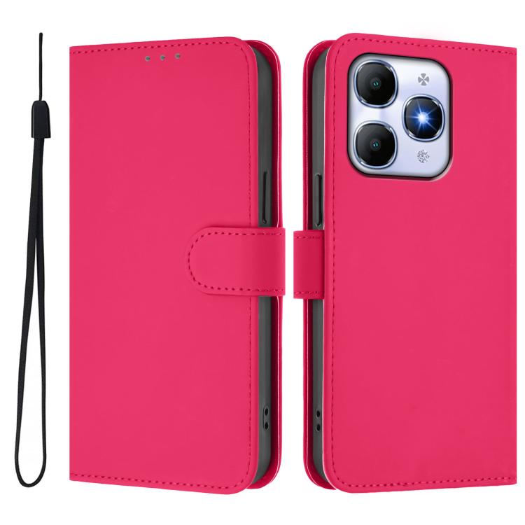 For itel A90 4G Skin Feel Solid Color Leather Phone Case with Lanyard