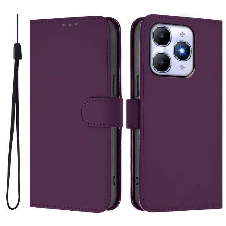 For itel A90 4G Skin Feel Solid Color Leather Phone Case with Lanyard