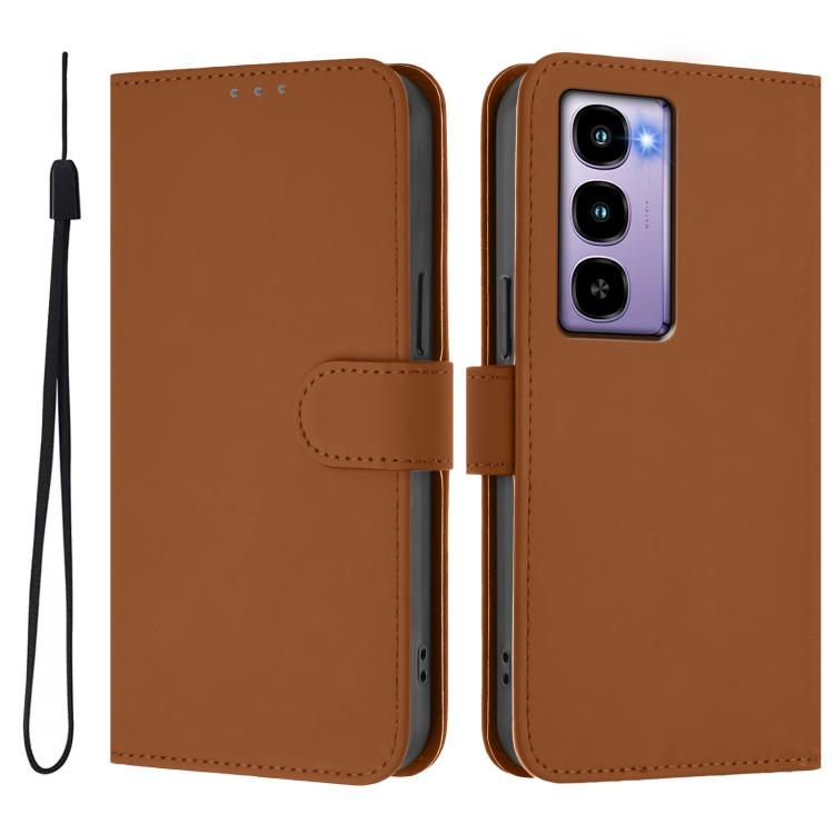 For itel City 100 Skin Feel Solid Color Leather Phone Case with Lanyard