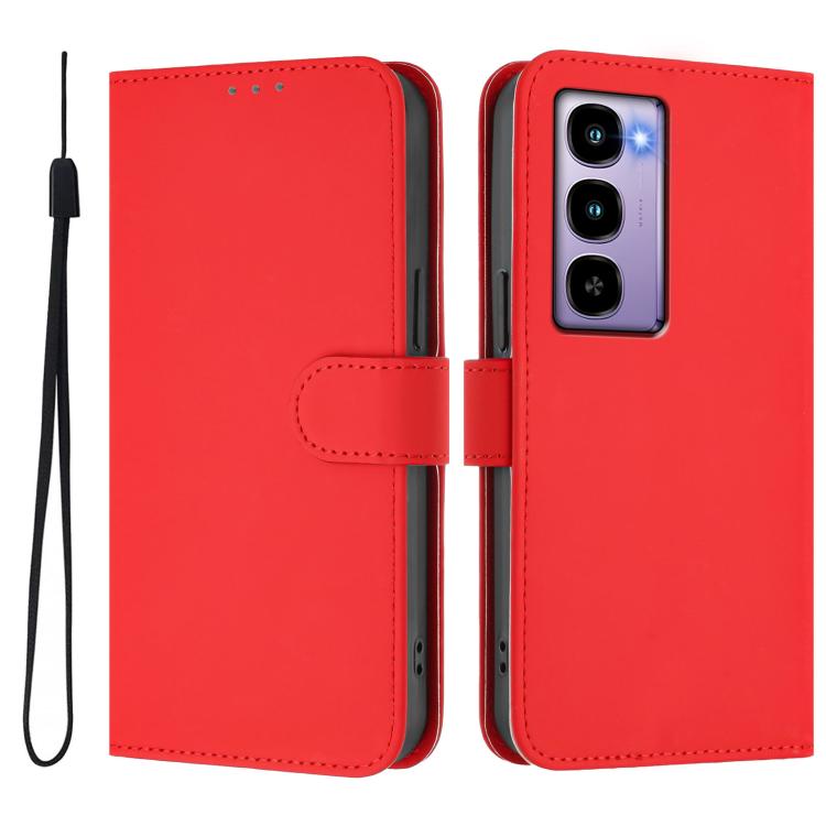 For itel City 100 Skin Feel Solid Color Leather Phone Case with Lanyard