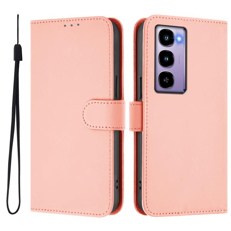For itel City 100 Skin Feel Solid Color Leather Phone Case with Lanyard