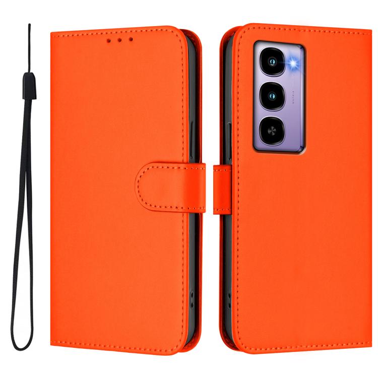 For itel City 100 Skin Feel Solid Color Leather Phone Case with Lanyard