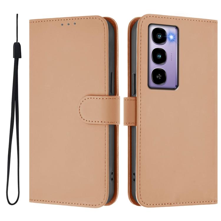 For itel City 100 Skin Feel Solid Color Leather Phone Case with Lanyard