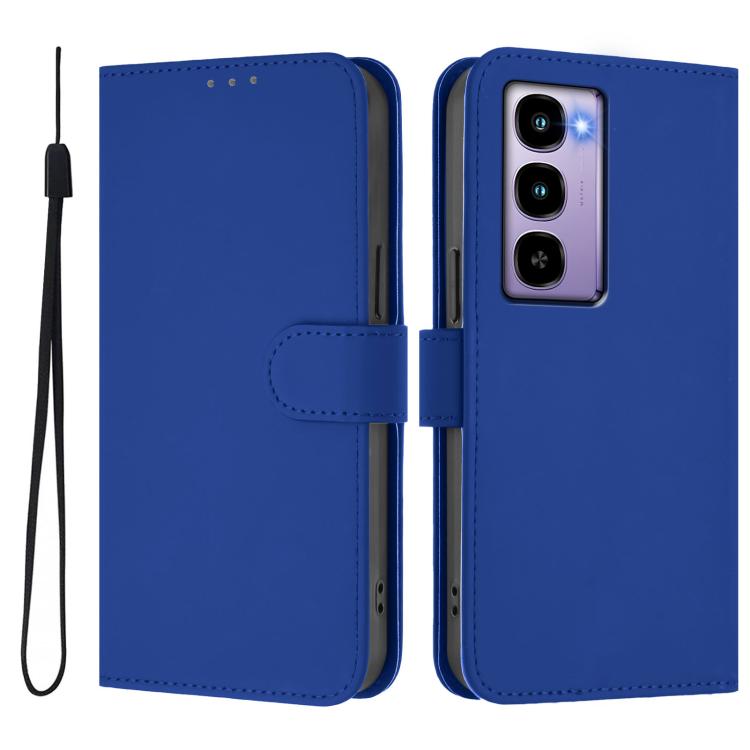 For itel City 100 Skin Feel Solid Color Leather Phone Case with Lanyard