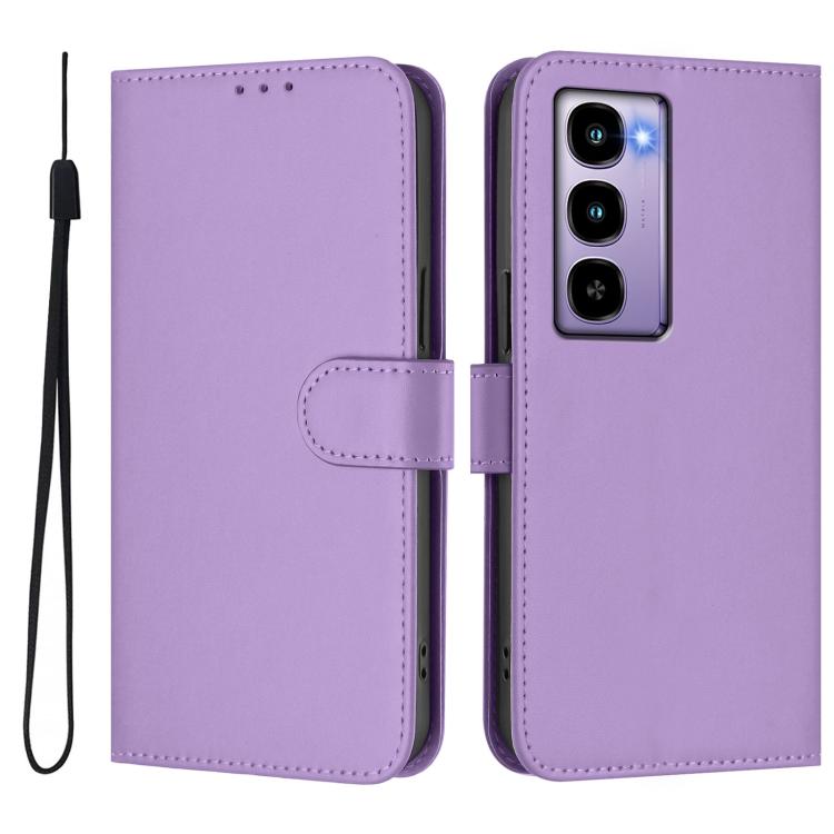 For itel City 100 Skin Feel Solid Color Leather Phone Case with Lanyard