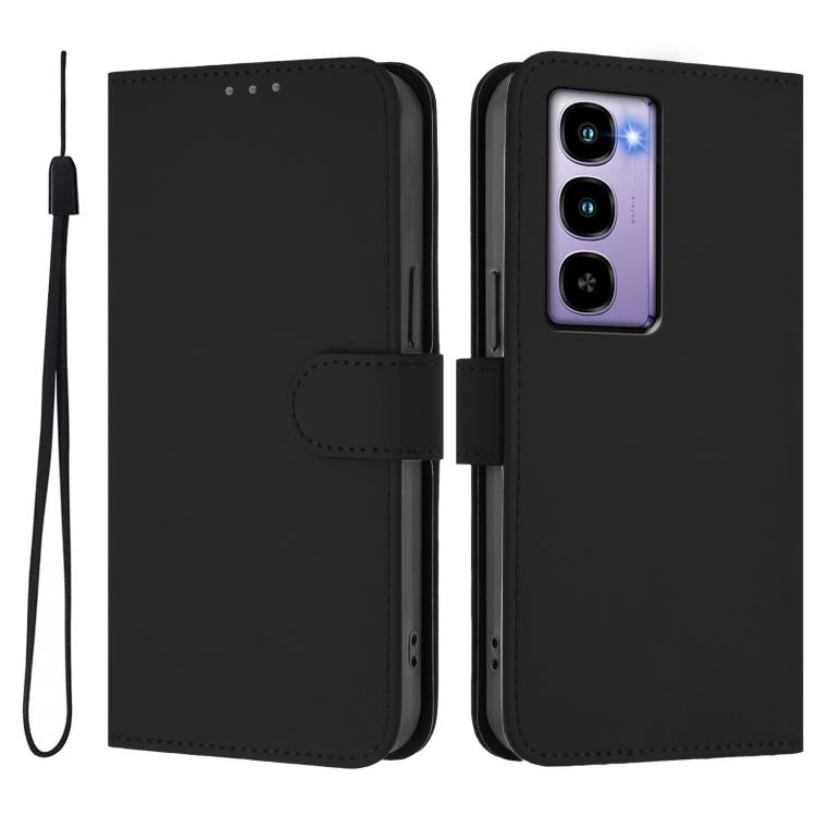For itel City 100 Skin Feel Solid Color Leather Phone Case with Lanyard