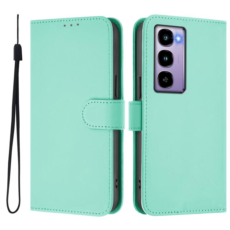 For itel City 100 Skin Feel Solid Color Leather Phone Case with Lanyard