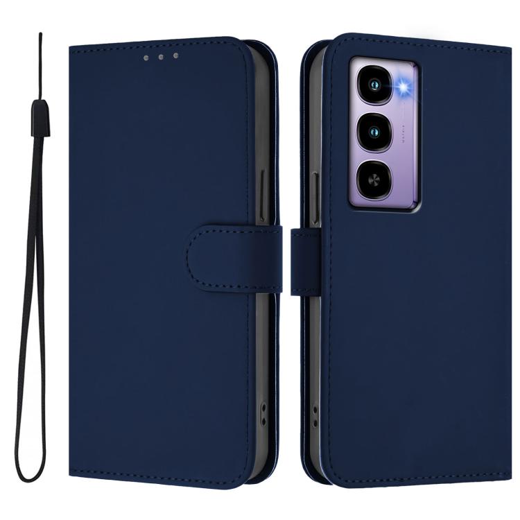 For itel City 100 Skin Feel Solid Color Leather Phone Case with Lanyard