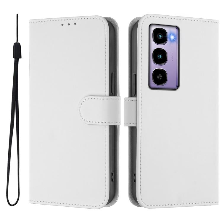 For itel City 100 Skin Feel Solid Color Leather Phone Case with Lanyard