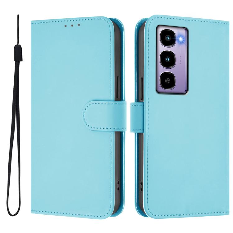 For itel City 100 Skin Feel Solid Color Leather Phone Case with Lanyard