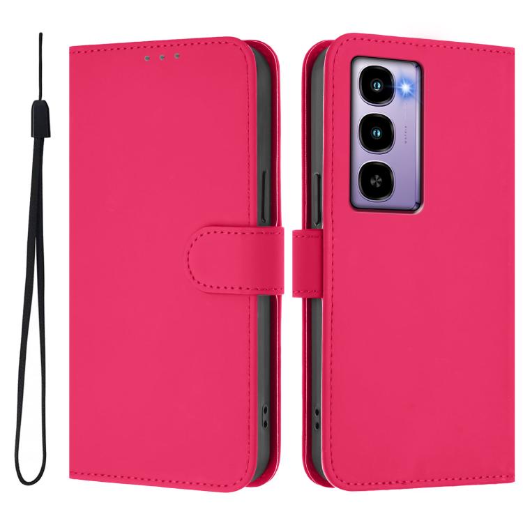 For itel City 100 Skin Feel Solid Color Leather Phone Case with Lanyard