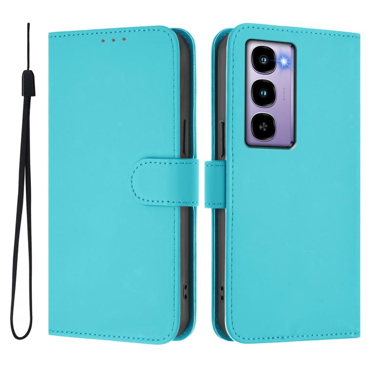 For itel City 100 Skin Feel Solid Color Leather Phone Case with Lanyard