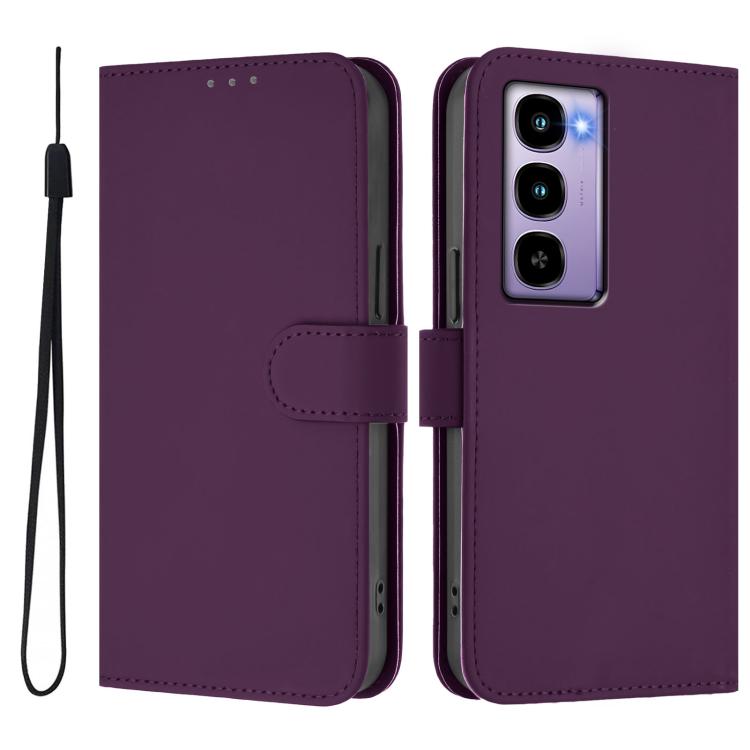 For itel City 100 Skin Feel Solid Color Leather Phone Case with Lanyard