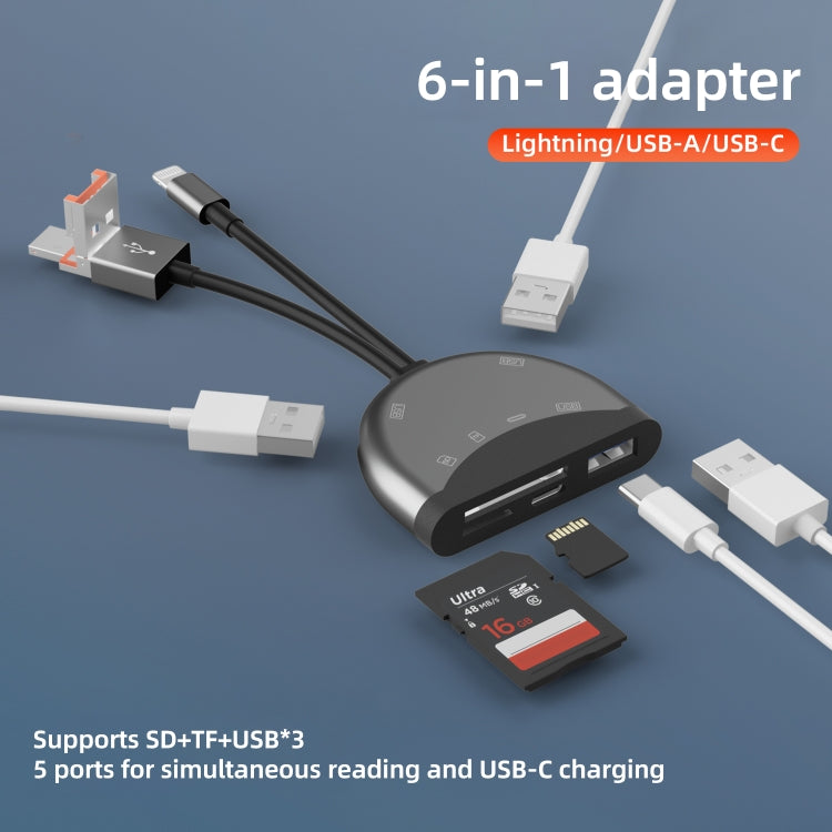 NK-1052TL Pro USB-C / Type-C, 8 Pin, USB to USB-C / Type-C, 3 x USB, TF / SD Card Multi-function Adapter - Dark Grey