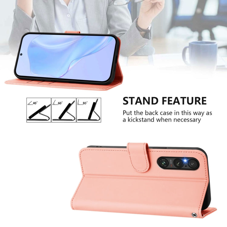 For Sony Xperia 1 V 2023 Skin Feel Solid Color Leather Phone Case with Lanyard