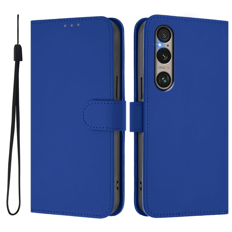 For Sony Xperia 1 VI 2024 Skin Feel Solid Color Leather Phone Case with Lanyard