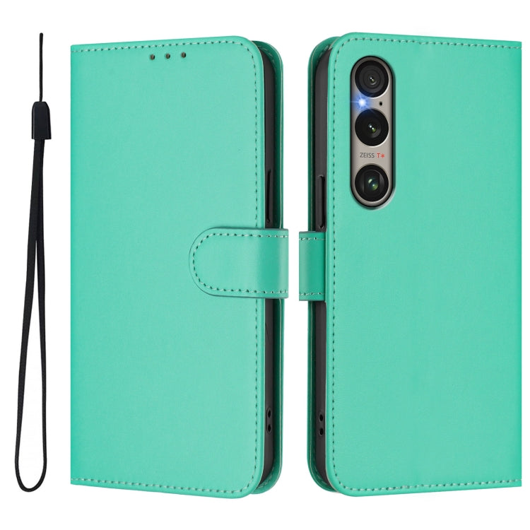 For Sony Xperia 1 VI 2024 Skin Feel Solid Color Leather Phone Case with Lanyard