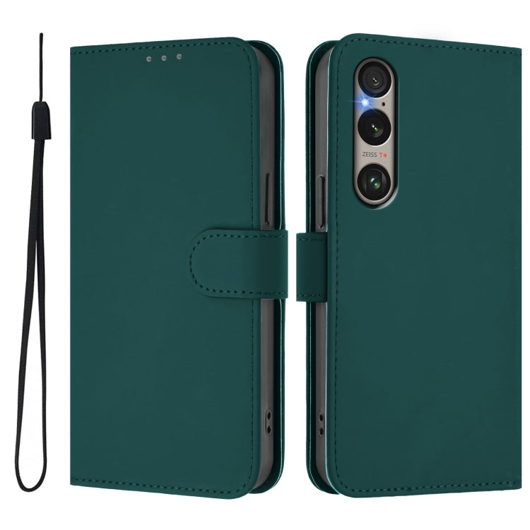 For Sony Xperia 1 VI 2024 Skin Feel Solid Color Leather Phone Case with Lanyard
