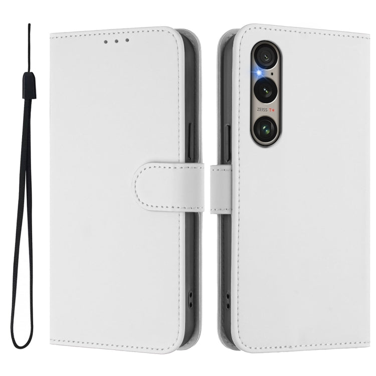 For Sony Xperia 1 VI 2024 Skin Feel Solid Color Leather Phone Case with Lanyard