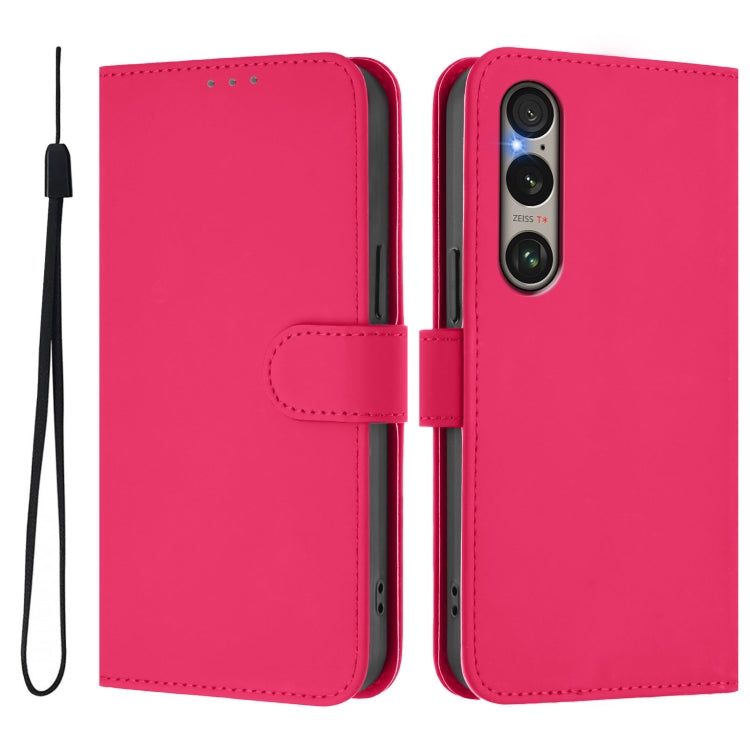For Sony Xperia 1 VI 2024 Skin Feel Solid Color Leather Phone Case with Lanyard