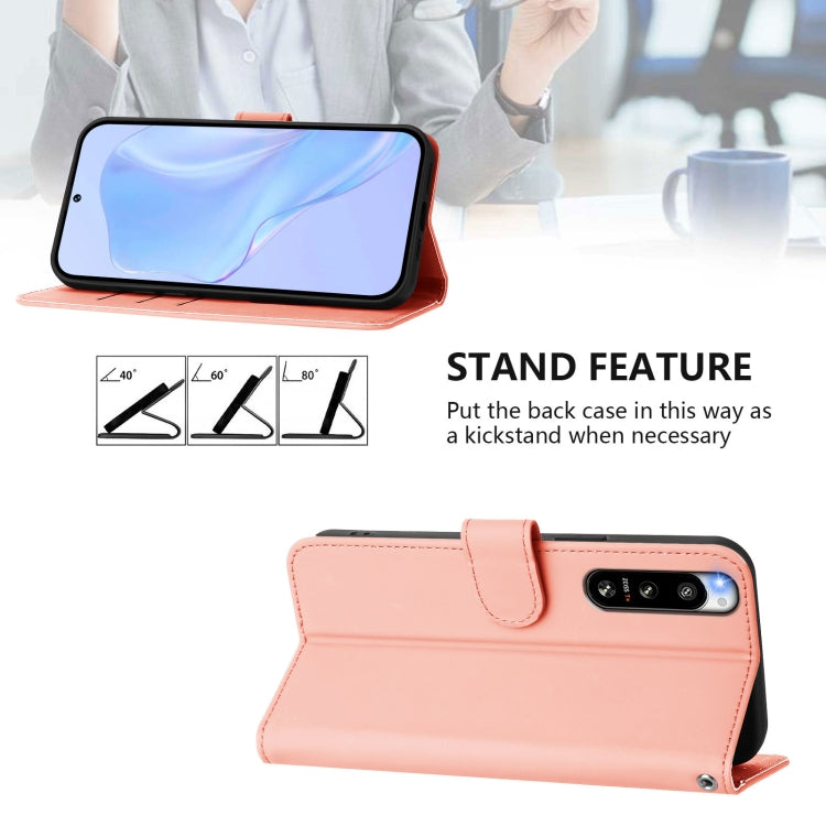 For Sony Xperia 5 IV Skin Feel Solid Color Leather Phone Case with Lanyard