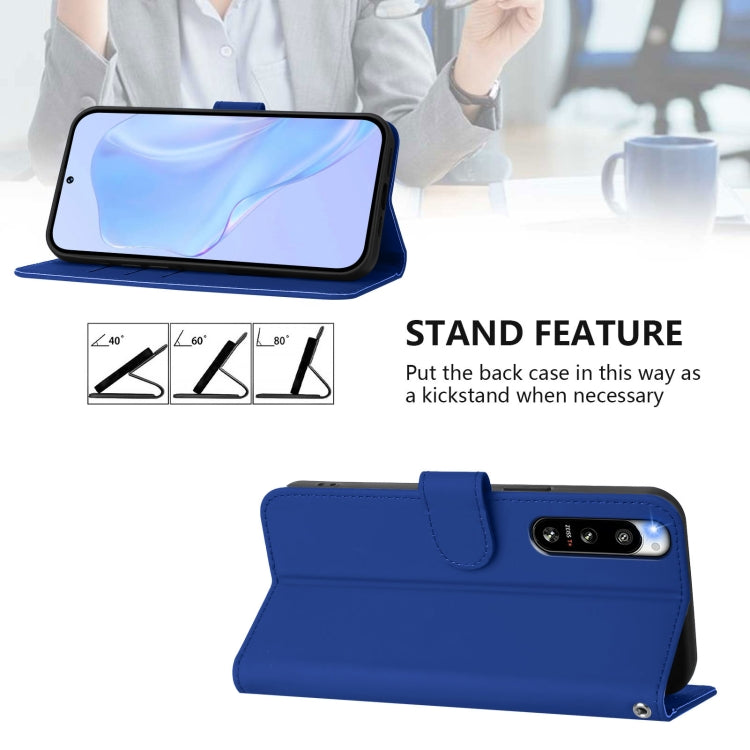 For Sony Xperia 5 IV Skin Feel Solid Color Leather Phone Case with Lanyard