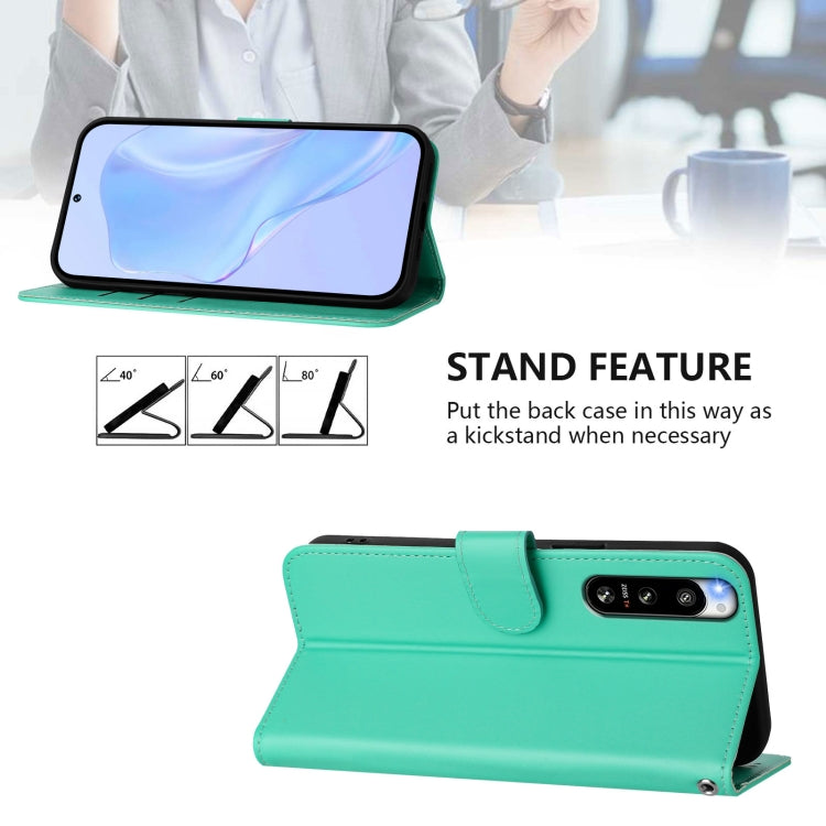 For Sony Xperia 5 IV Skin Feel Solid Color Leather Phone Case with Lanyard