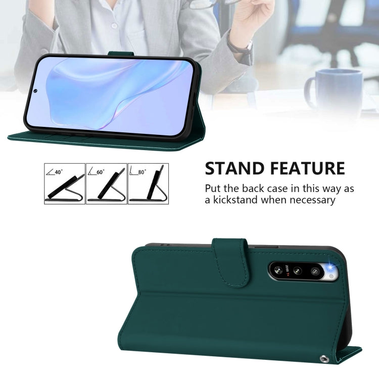 For Sony Xperia 5 IV Skin Feel Solid Color Leather Phone Case with Lanyard