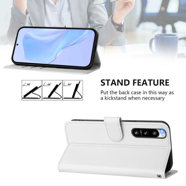 For Sony Xperia 5 IV Skin Feel Solid Color Leather Phone Case with Lanyard