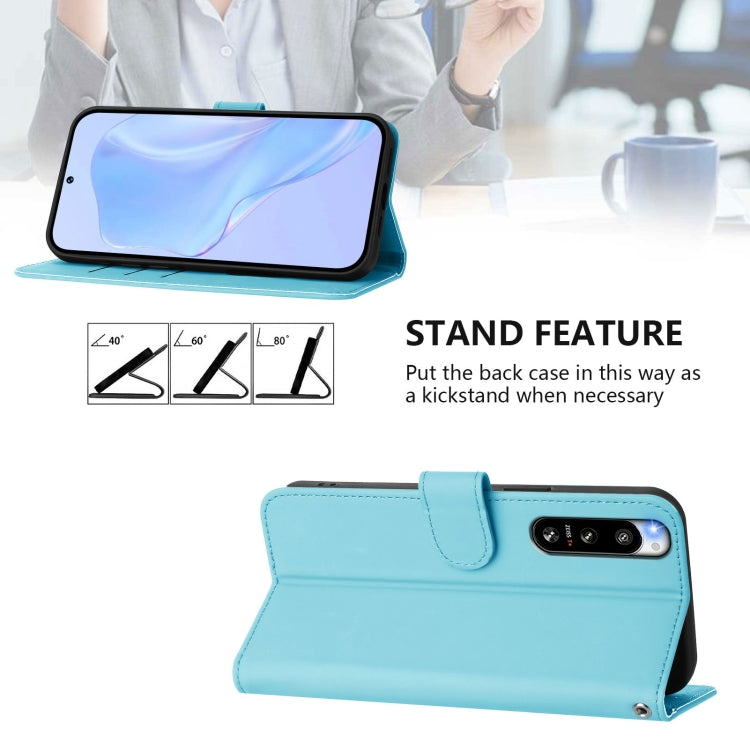 For Sony Xperia 5 IV Skin Feel Solid Color Leather Phone Case with Lanyard