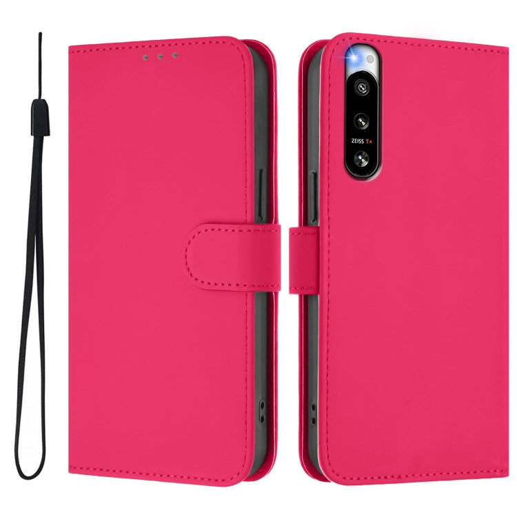 For Sony Xperia 5 IV Skin Feel Solid Color Leather Phone Case with Lanyard