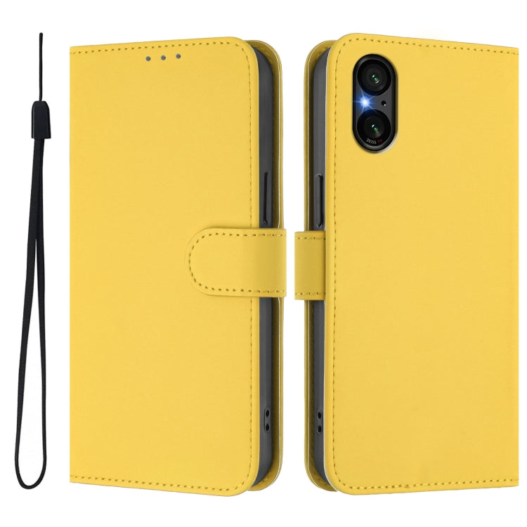 For Sony Xperia 5 V Skin Feel Solid Color Leather Phone Case with Lanyard