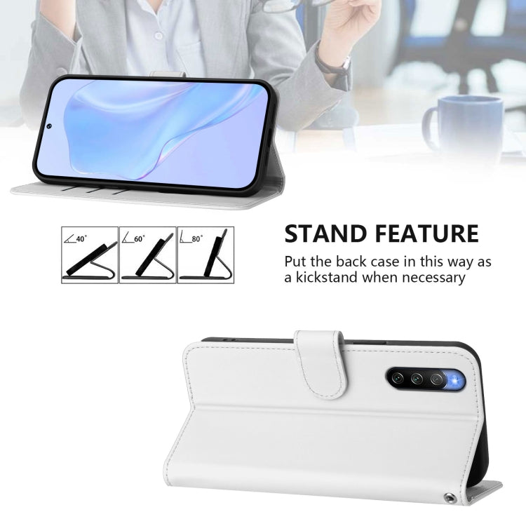 For Sony Xperia 10 V 2023 Skin Feel Solid Color Leather Phone Case with Lanyard