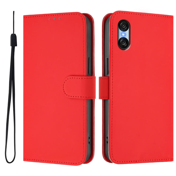 For Sony Xperia 10 VI 2024 Skin Feel Solid Color Leather Phone Case with Lanyard