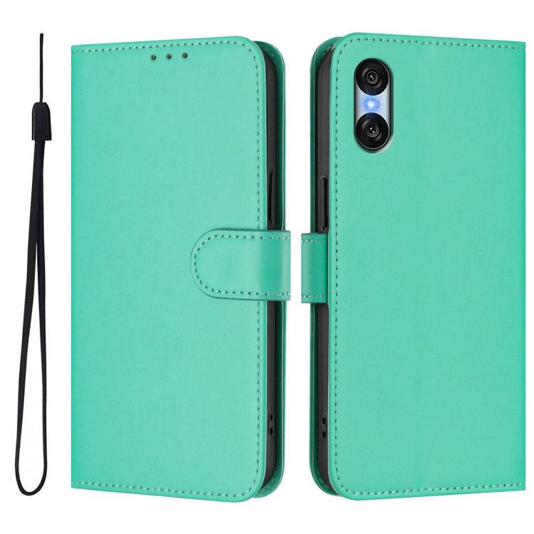 For Sony Xperia 10 VI 2024 Skin Feel Solid Color Leather Phone Case with Lanyard