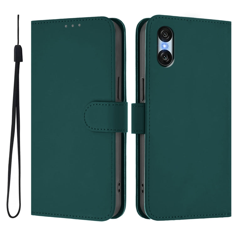 For Sony Xperia 10 VI 2024 Skin Feel Solid Color Leather Phone Case with Lanyard