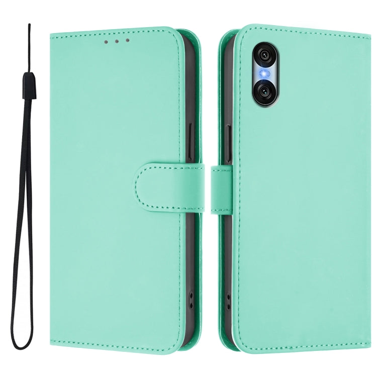 For Sony Xperia 10 VI 2024 Skin Feel Solid Color Leather Phone Case with Lanyard