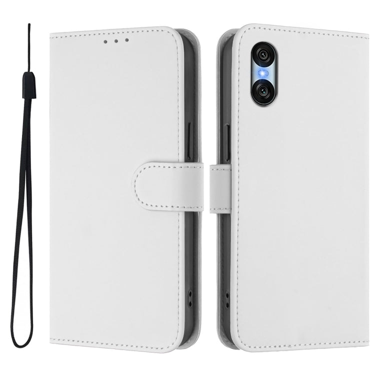 For Sony Xperia 10 VI 2024 Skin Feel Solid Color Leather Phone Case with Lanyard