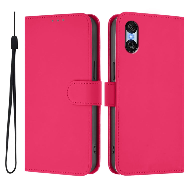 For Sony Xperia 10 VI 2024 Skin Feel Solid Color Leather Phone Case with Lanyard