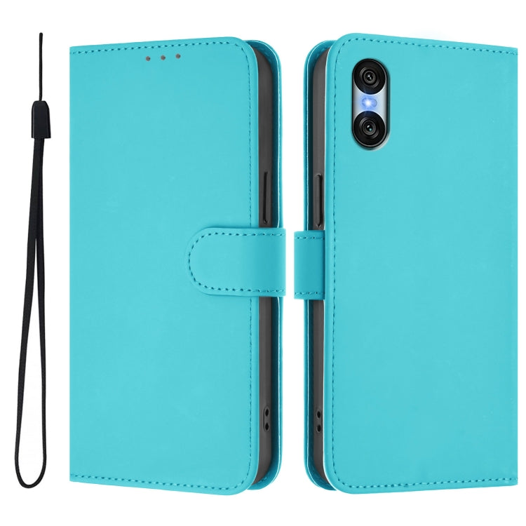 For Sony Xperia 10 VI 2024 Skin Feel Solid Color Leather Phone Case with Lanyard