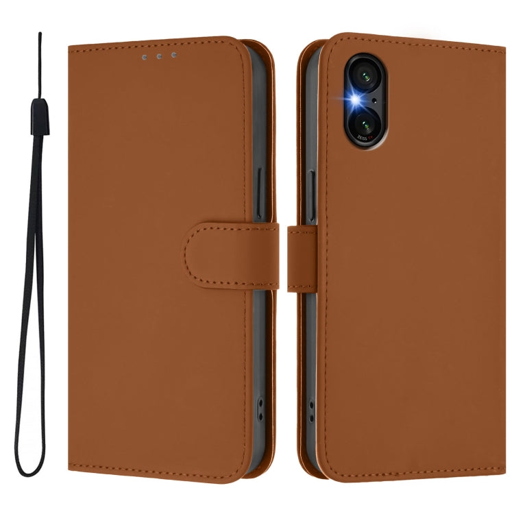 For Sony Xperia 5 VI Skin Feel Solid Color Leather Phone Case with Lanyard